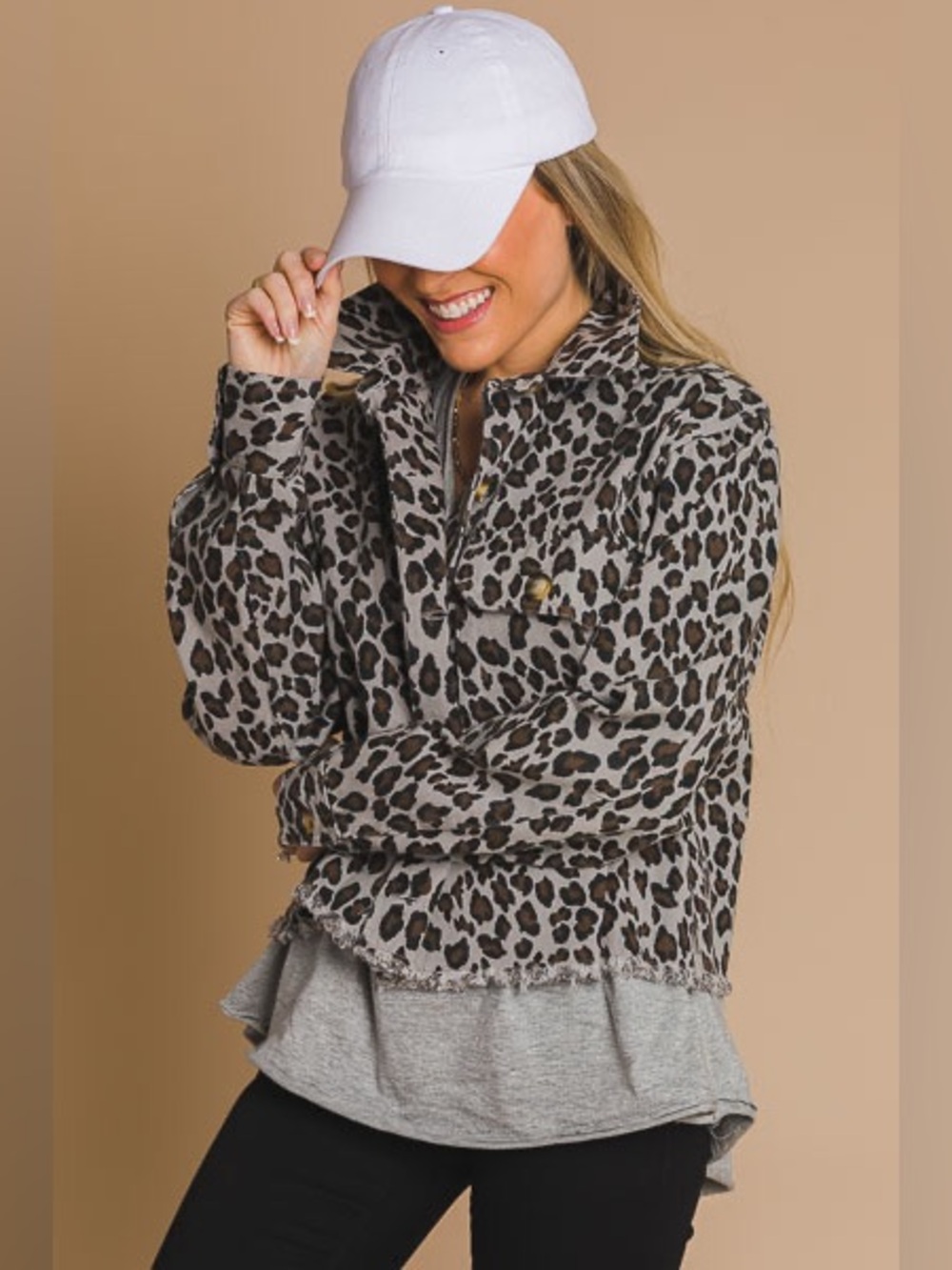 Eesome Trendy Fun Gray Leopard Jean Jacket